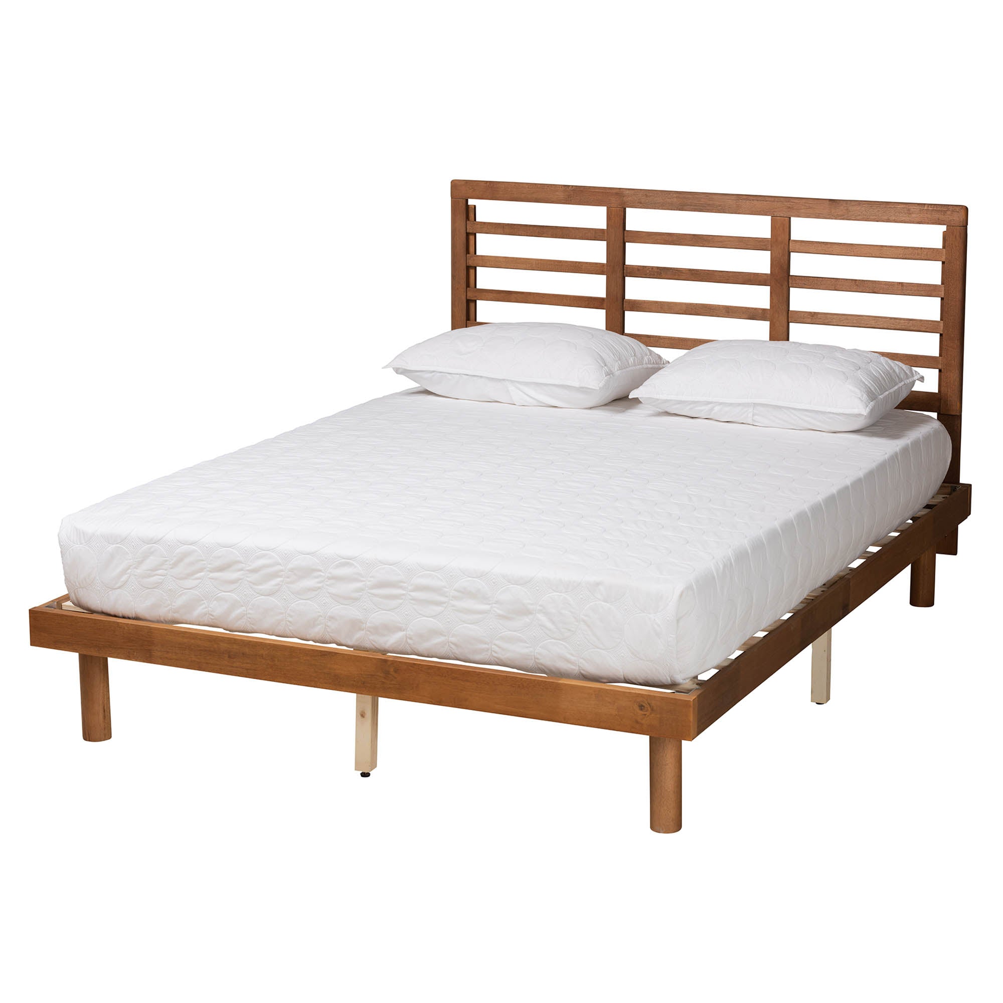 Arturo Full Size Low Profile Platform Bed – Mid-Century Walnut Finish No Box Spring