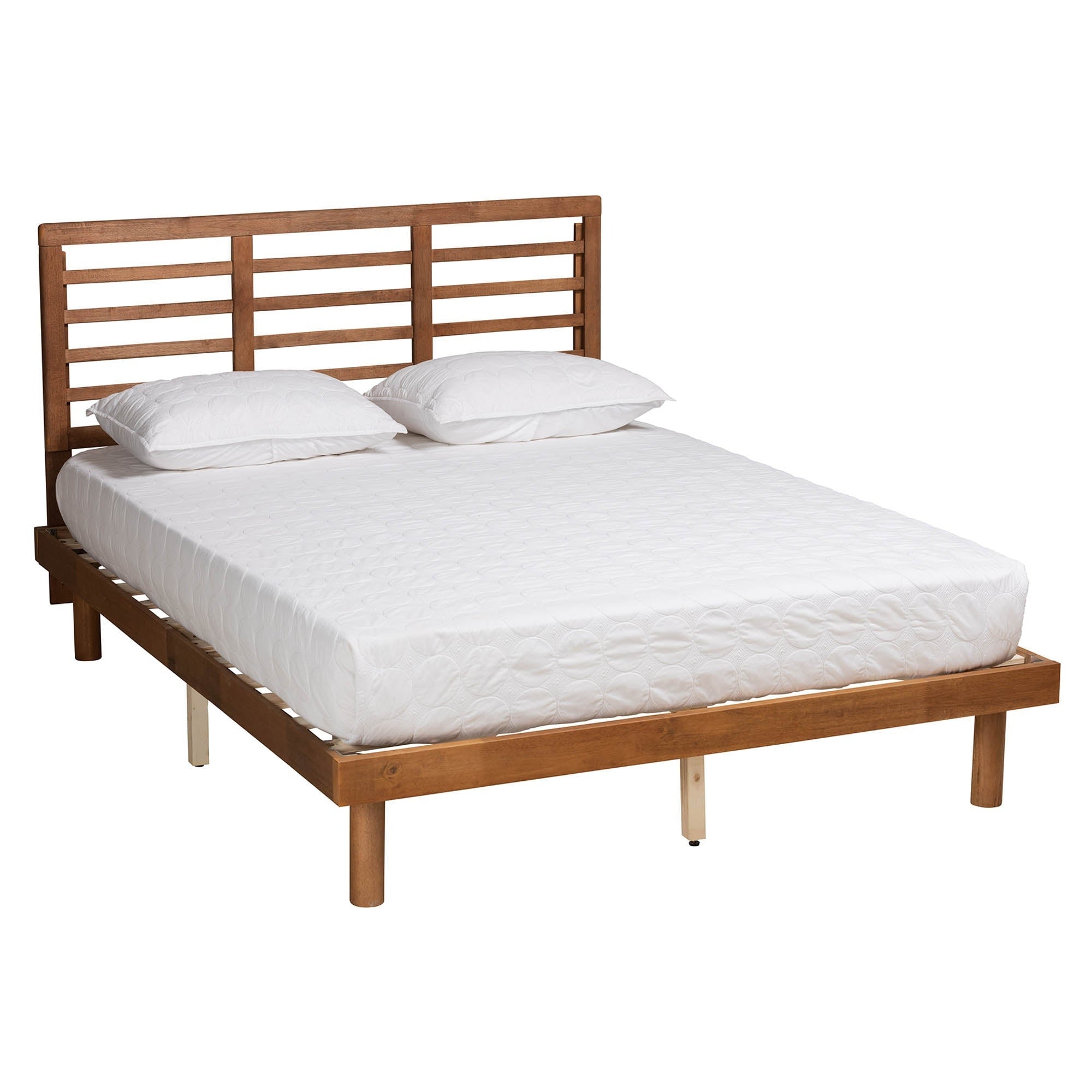 Brinda Queen Size Platform Bed – Mid-Century Modern Rubber Wood Frame