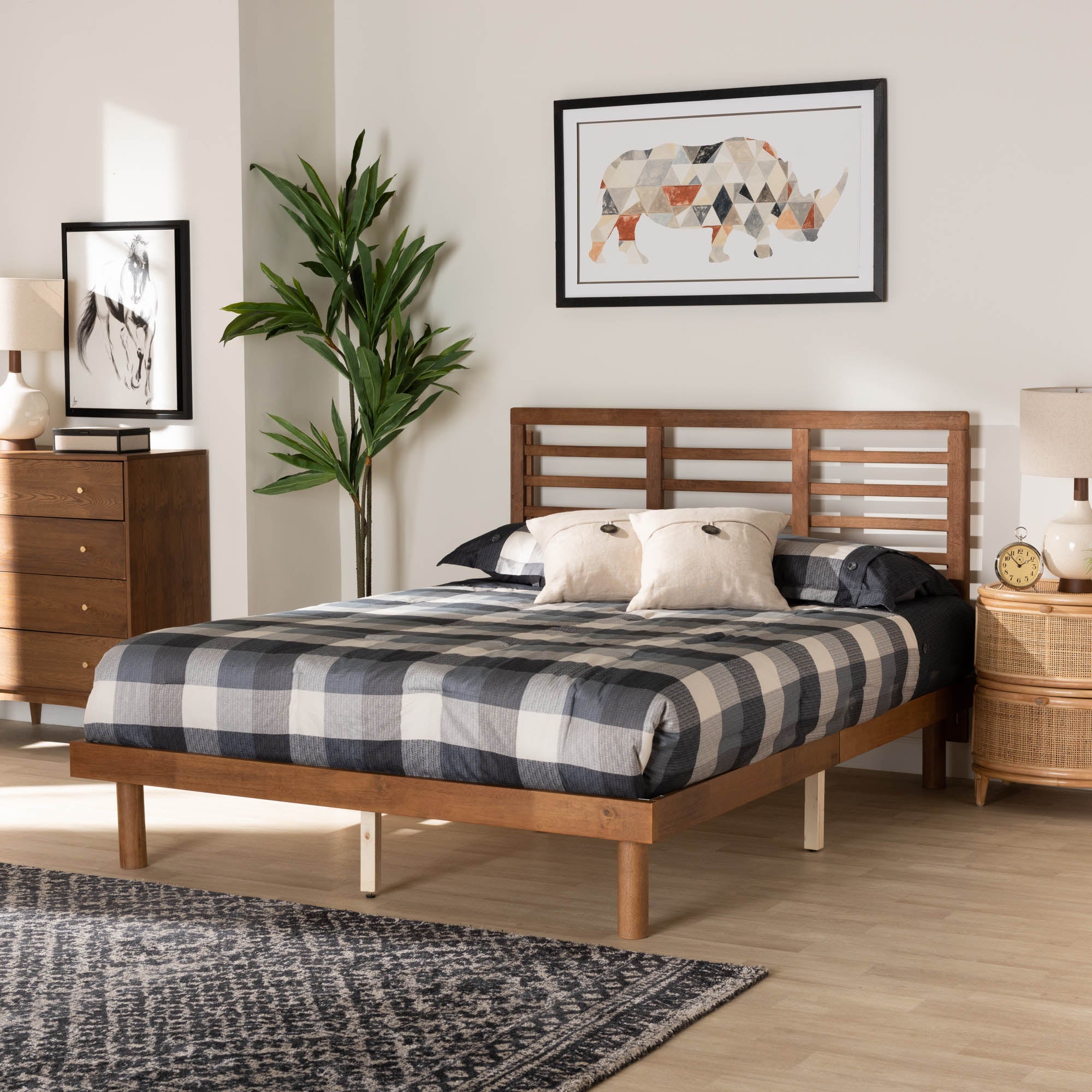 Arturo Full Size Low Profile Platform Bed – Mid-Century Walnut Finish No Box Spring
