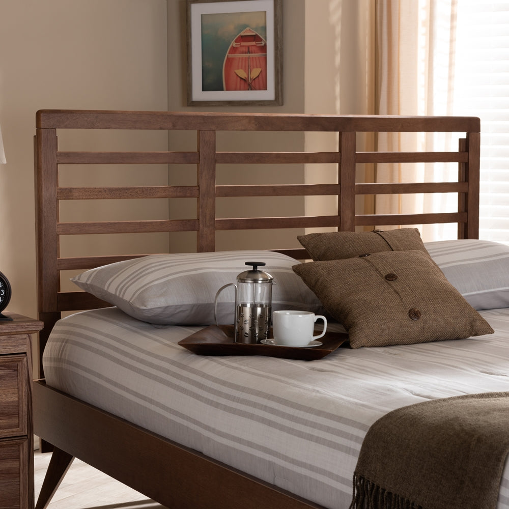 Salome Mid-Century Modern Walnut Brown Finished Wood Queen Size Open Slat Headboard