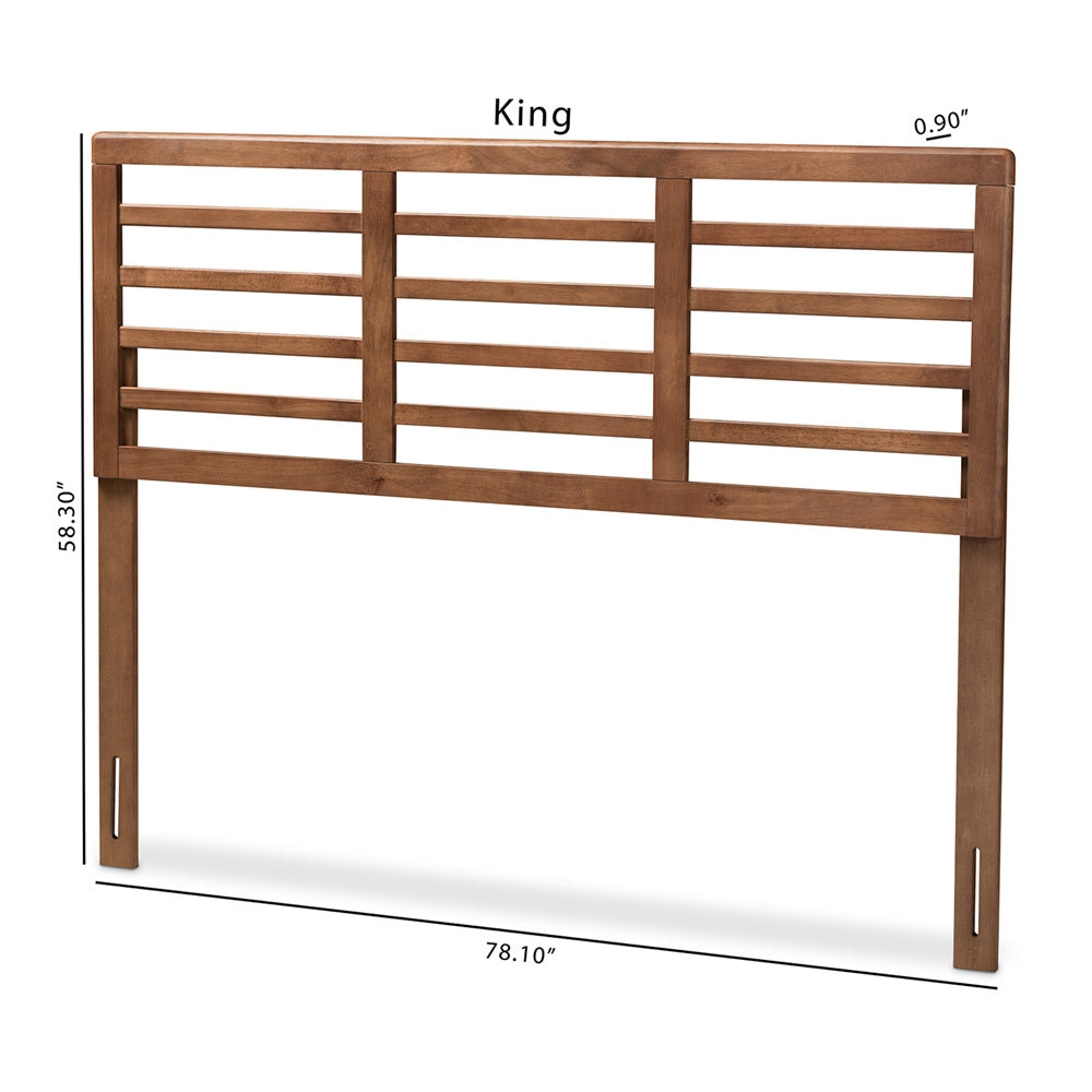 Salome Mid-Century Modern Walnut Brown Finished Wood King Size Open Slat Headboard