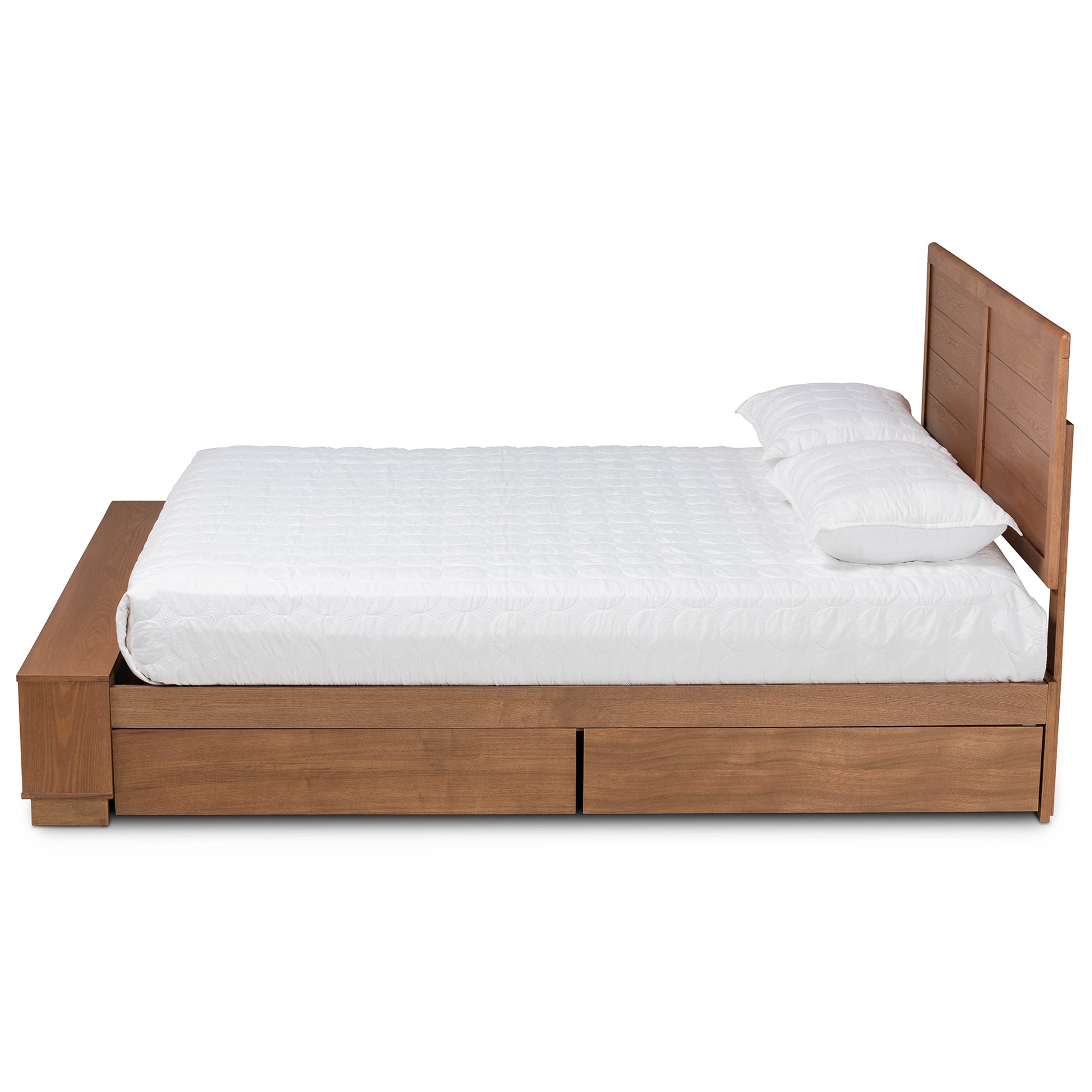 Evane Alba Collection Full Size Bed Ash Walnut – Platform Bed with 4 Drawers & Built-In Shelves