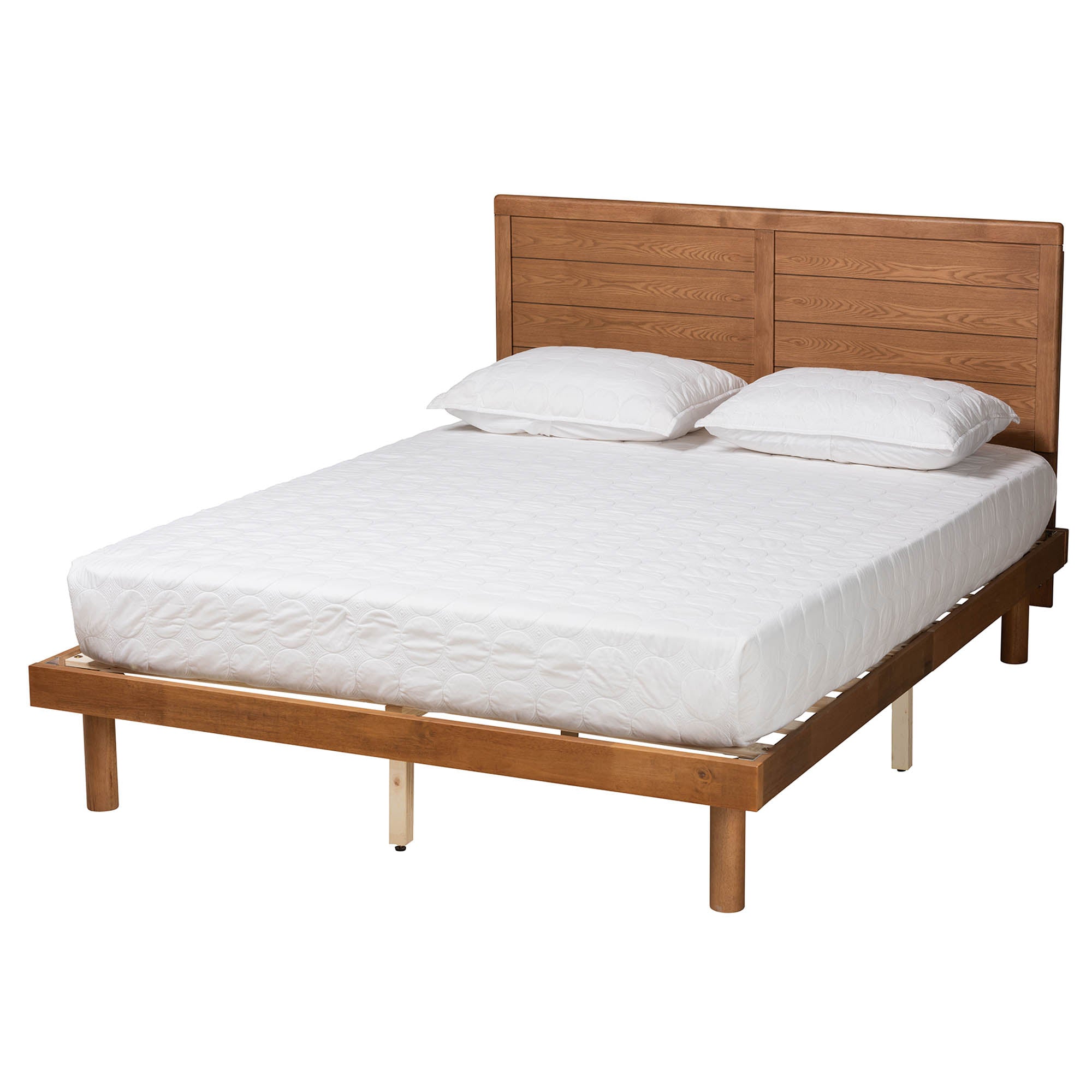 Abrosia Mid-Century Modern Full Platform Bed – Ash Walnut Wood with Adjustable Headboard