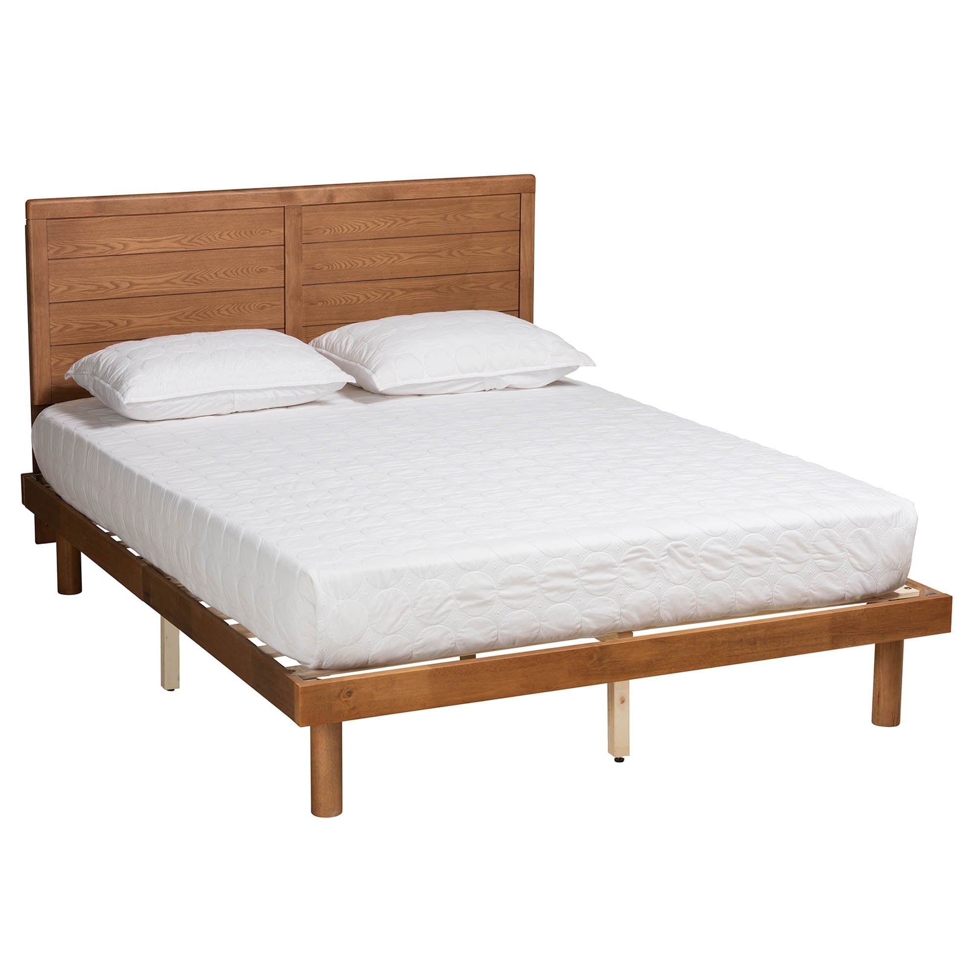 Barclay Queen Walnut Mid-Century Modern Platform Bed – Adjustable Headboard & Wood Slats