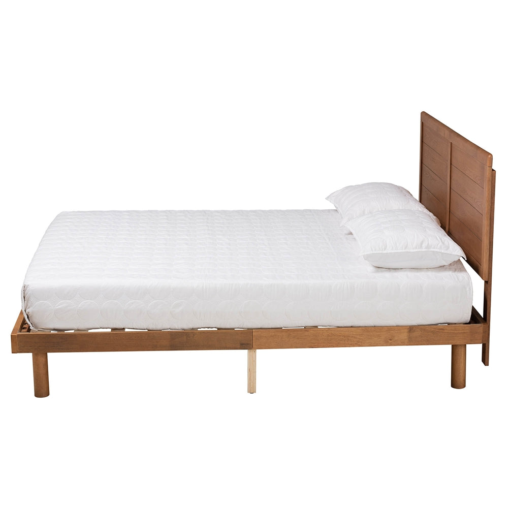 Abrosia Mid-Century Modern Full Platform Bed – Ash Walnut Wood with Adjustable Headboard