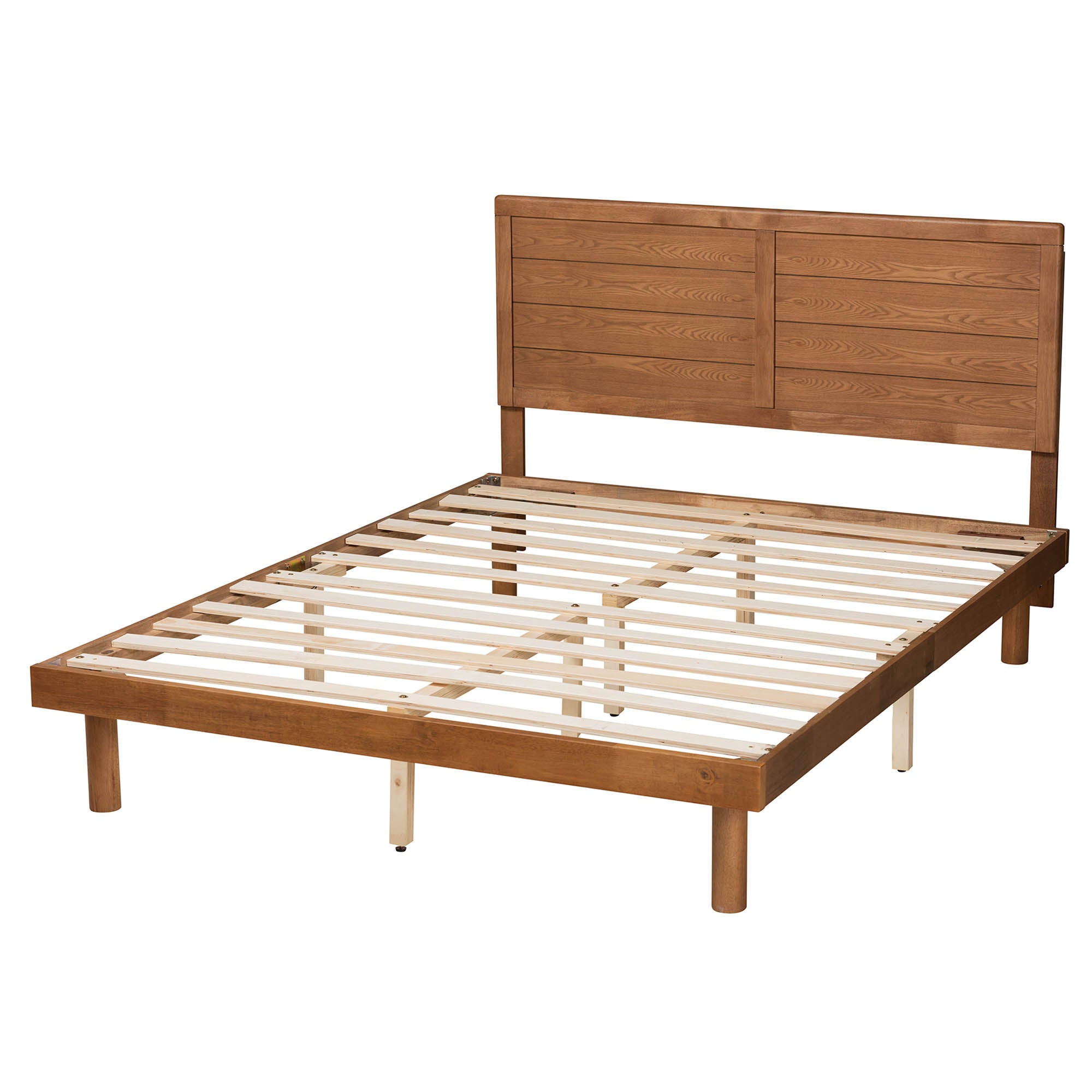 Abrosia Mid-Century Modern Full Platform Bed – Ash Walnut Wood with Adjustable Headboard