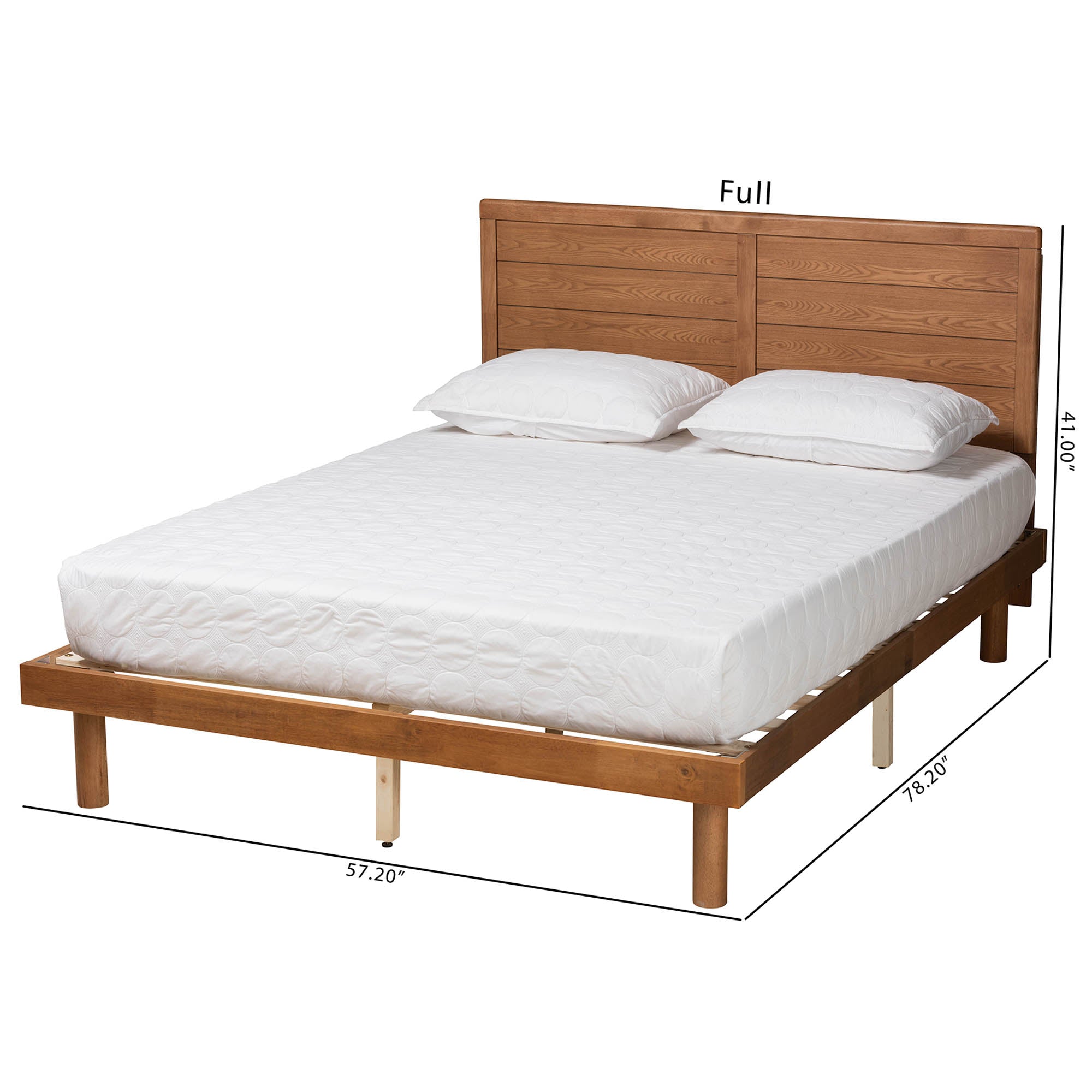Abrosia Mid-Century Modern Full Platform Bed – Ash Walnut Wood with Adjustable Headboard
