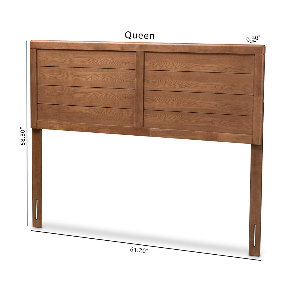Seren Mid-Century Modern Walnut Brown Finished Wood Queen Size Headboard