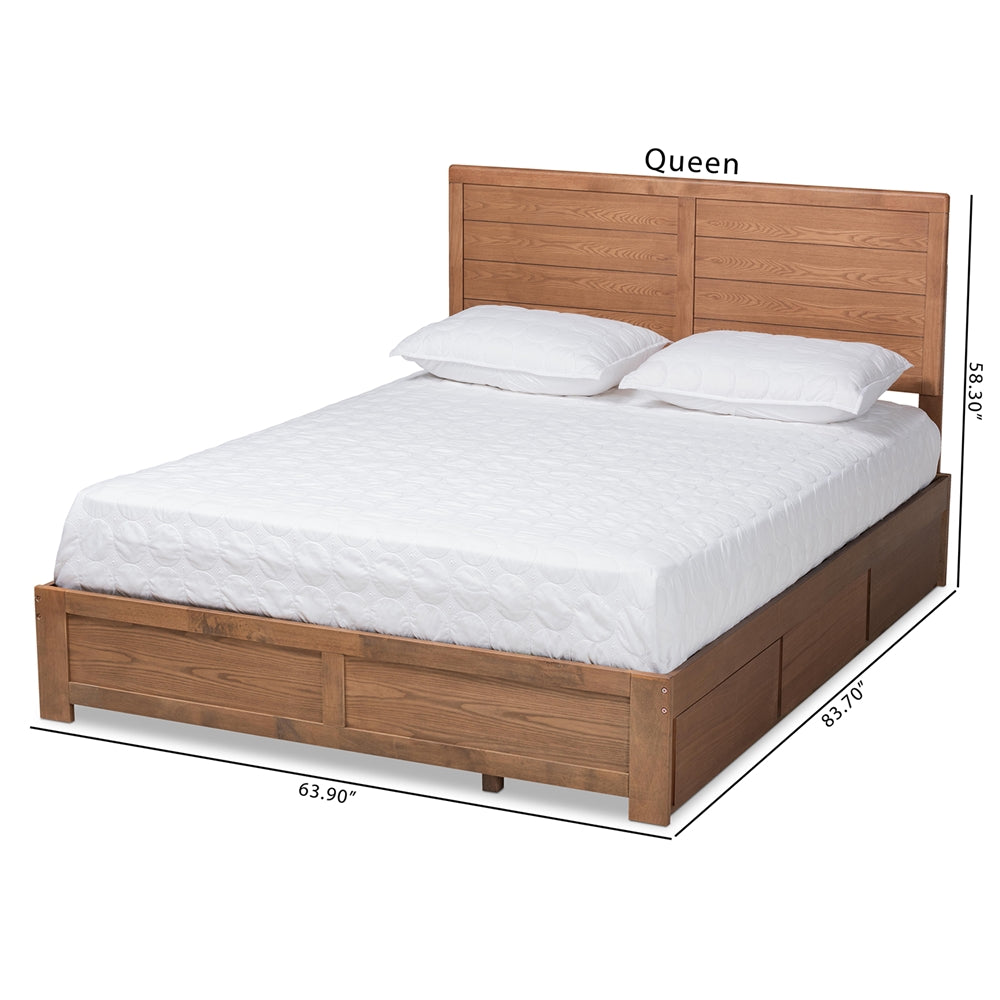 Lisa Modern Design Queen Size Ash Walnut Wood 3-Drawer Storage Bed