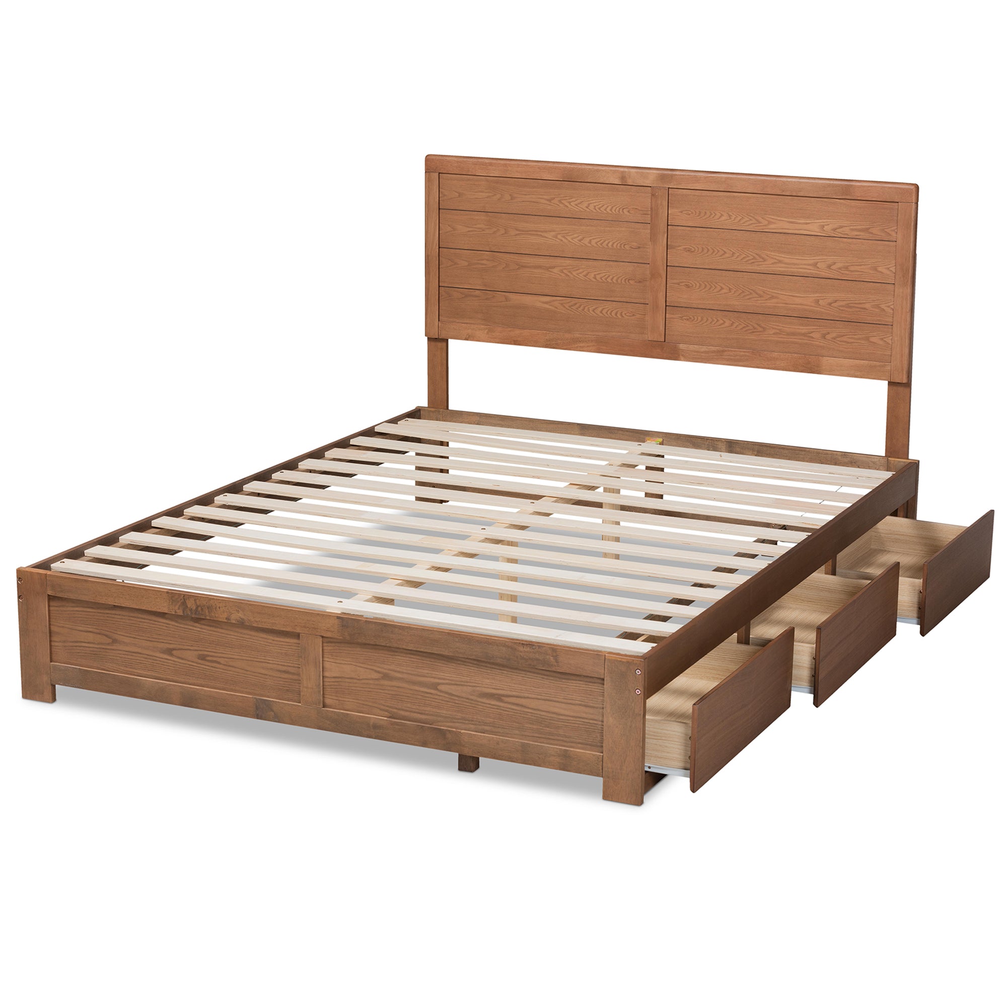 Lisa Modern Design Queen Size Ash Walnut Wood 3-Drawer Storage Bed