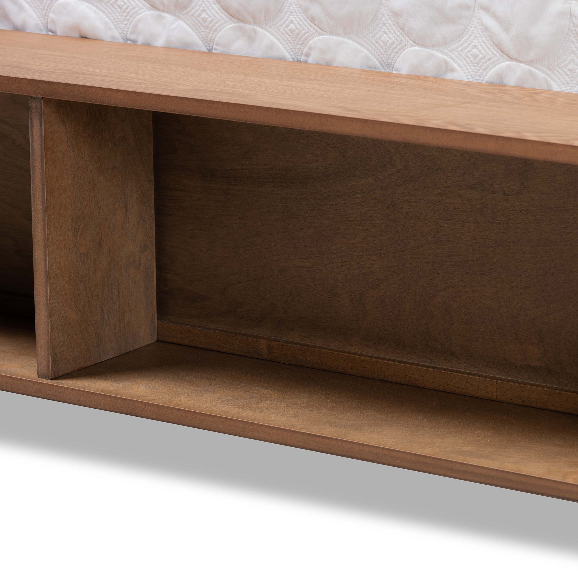 Mayln Alba King Walnut Brown Wood Bed – Modern Design with 4-Drawer Storage & Shelves