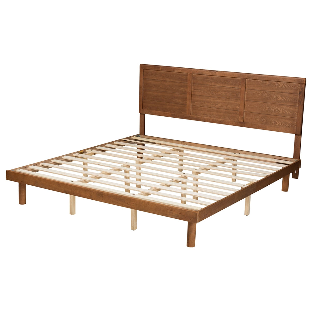 Lotus King Size Wood Platform Bed – Mid-Century Style with Slat Support