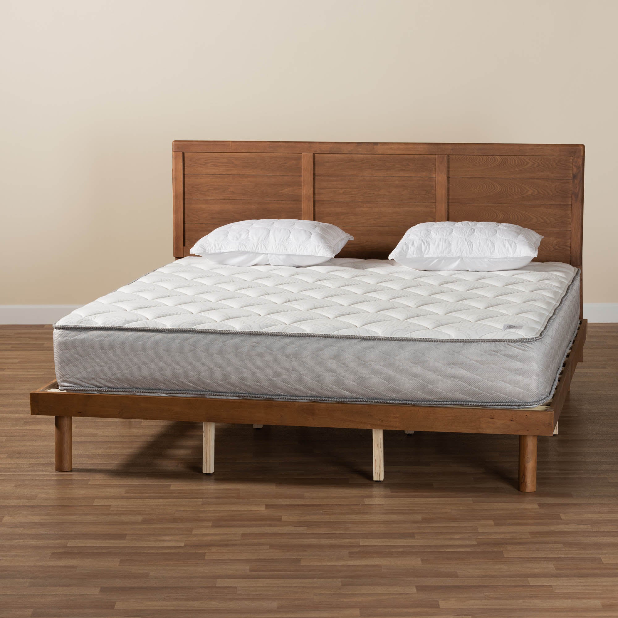Lotus King Size Wood Platform Bed – Mid-Century Style with Slat Support