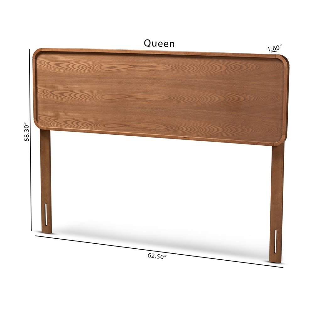 Mailene Mid-Century Modern Walnut Brown Finished Wood Queen Size Headboard