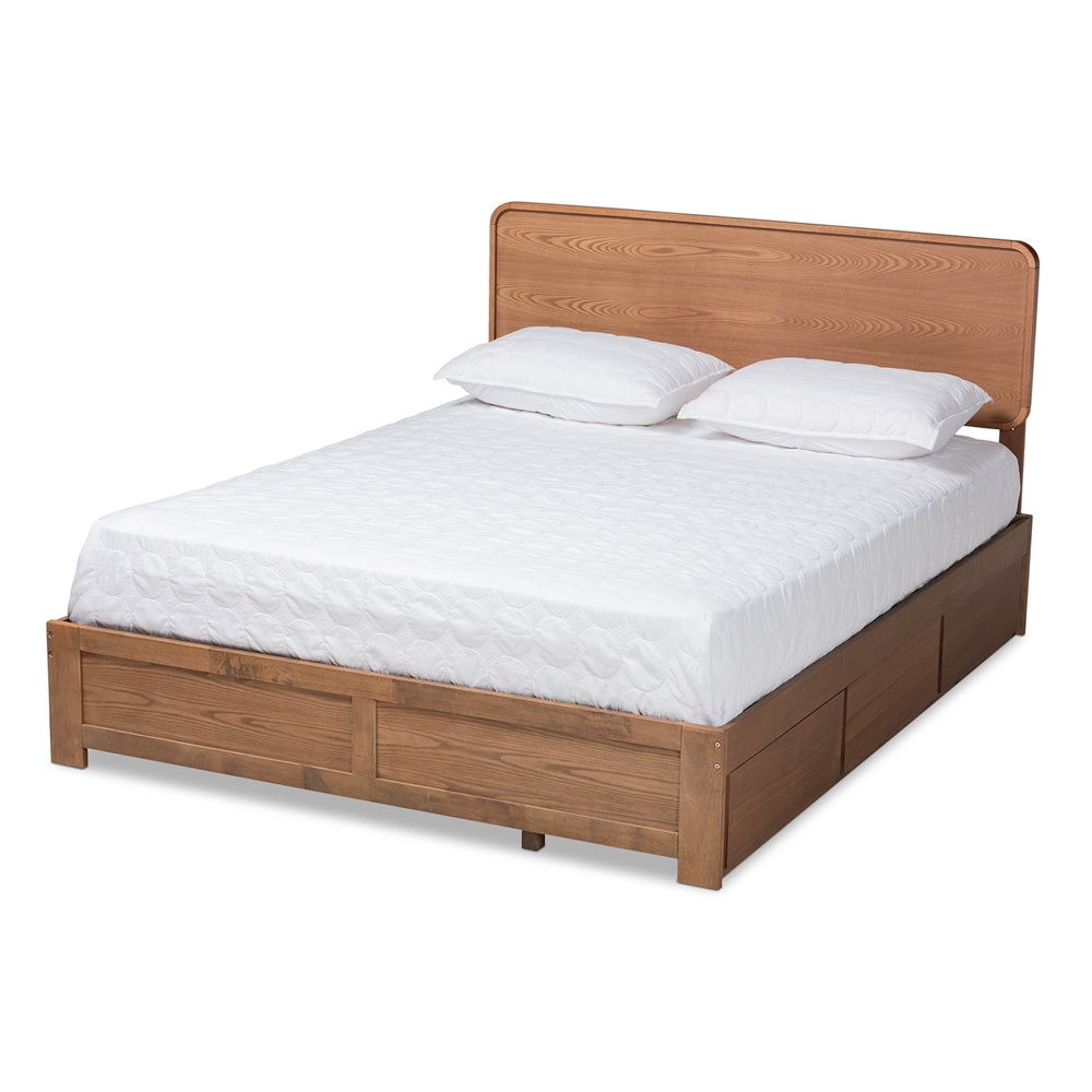Eleni King Bed Dark Grey Fabric Walnut Wood & 3-Drawer Storage