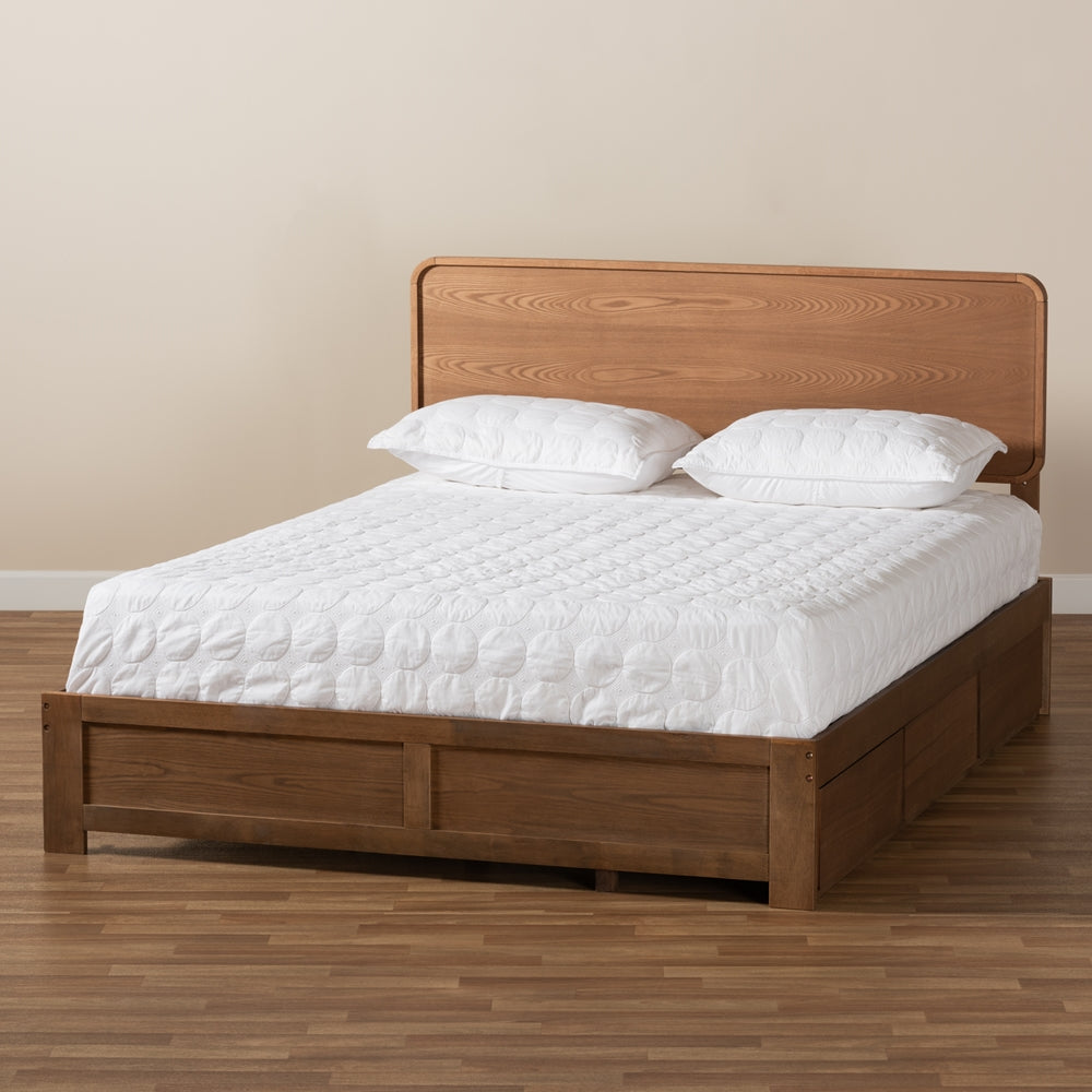 Eleni Ash Walnut Brown Finished Wood Queen Size 3-Drawer Platform Storage Bed