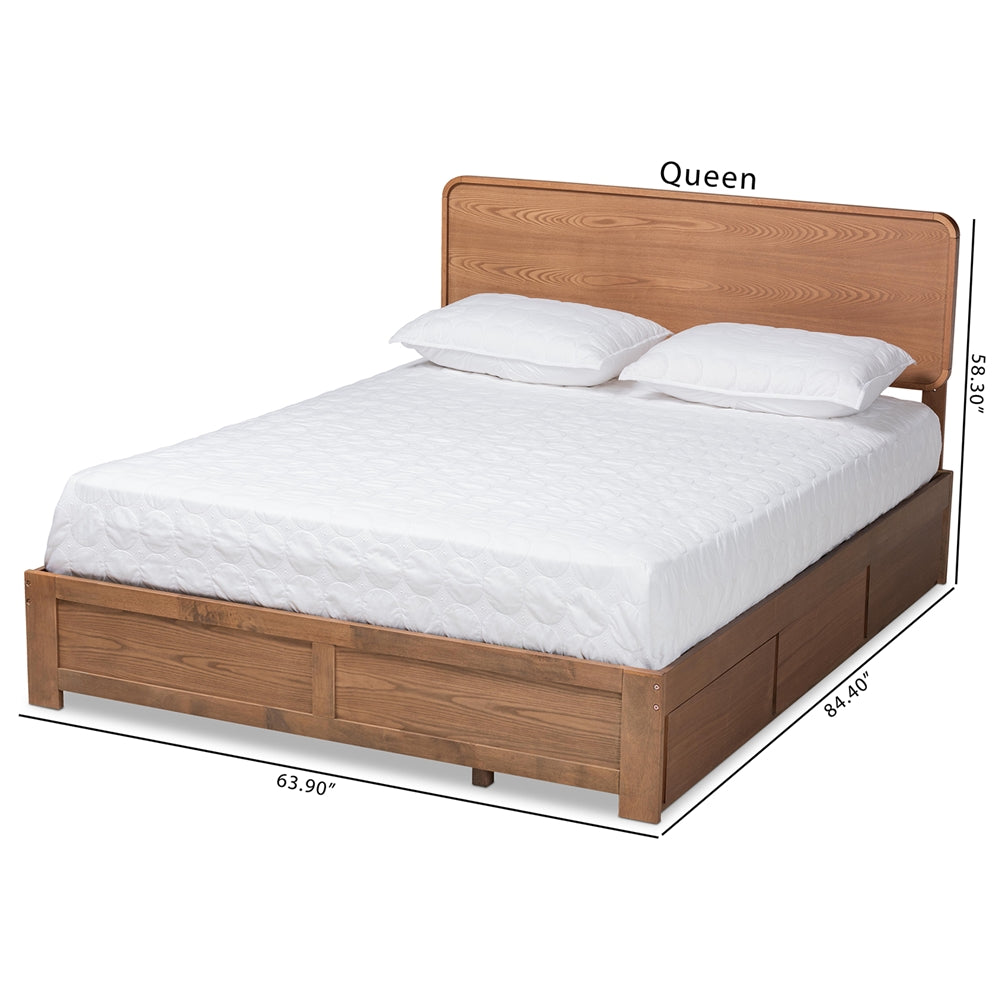 Eleni Ash Walnut Brown Finished Wood Queen Size 3-Drawer Platform Storage Bed