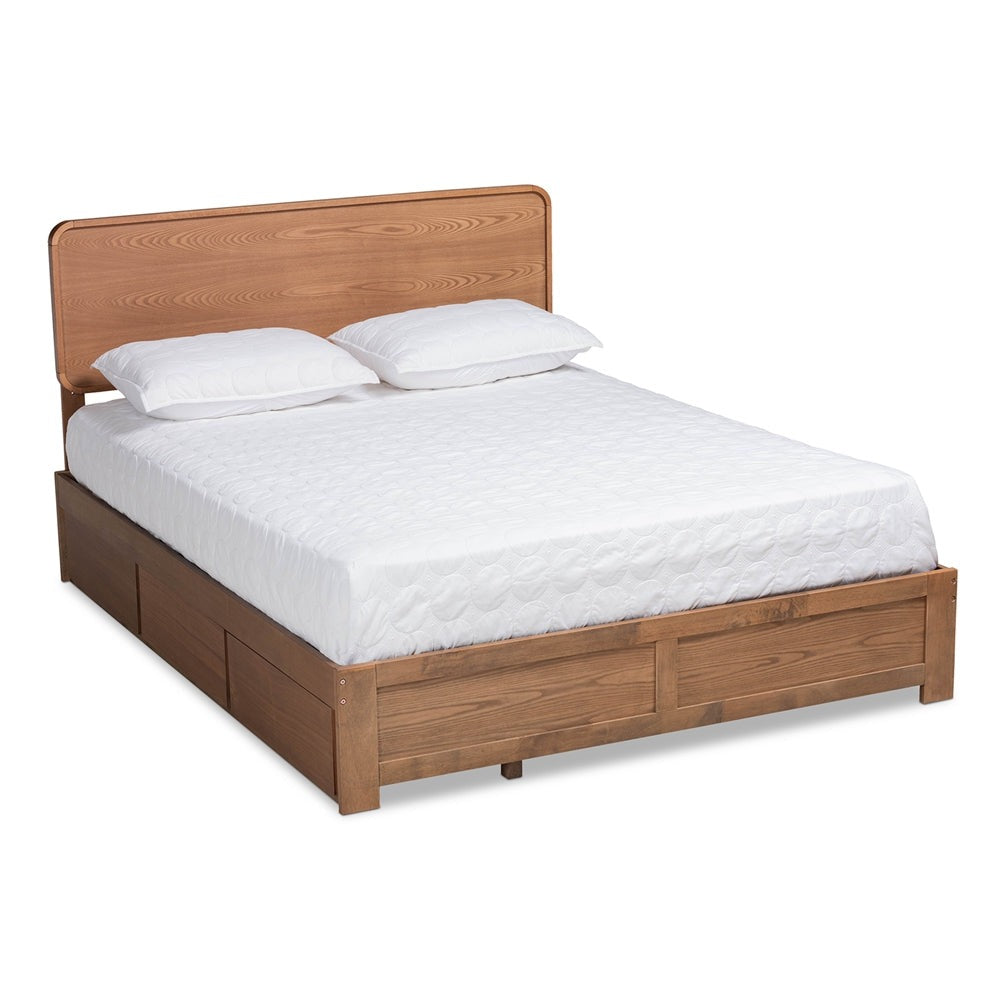 Eleni Ash Walnut Brown Finished Wood Queen Size 3-Drawer Platform Storage Bed