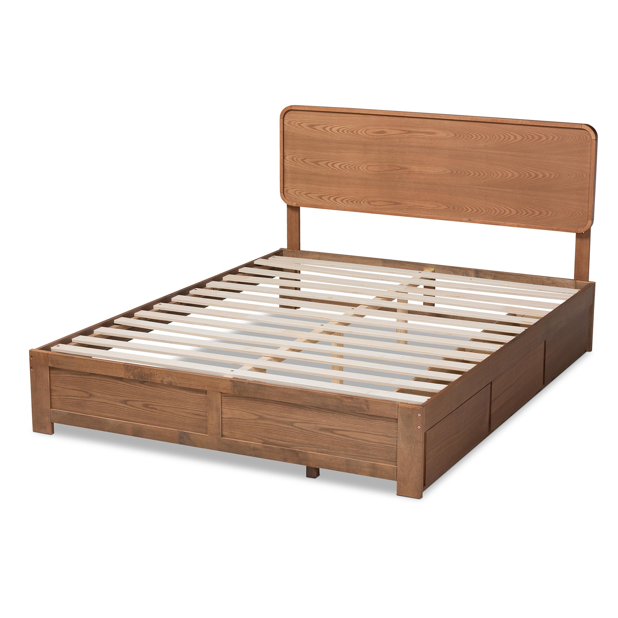 Eleni Ash Walnut Brown Finished Wood Queen Size 3-Drawer Platform Storage Bed