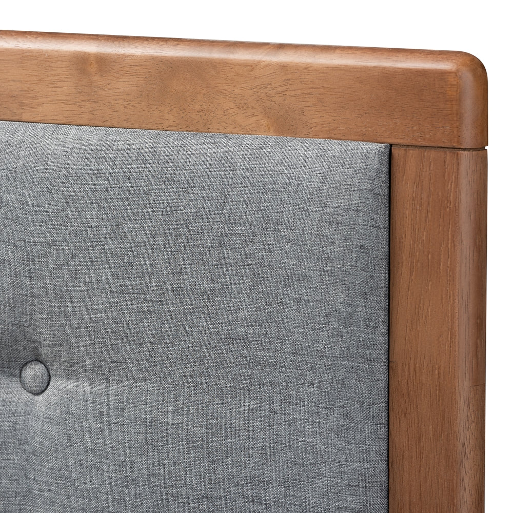 Sarine Mid-Century Modern Dark Grey Fabric Upholstered Walnut Brown Finished Wood Full Size Headboard