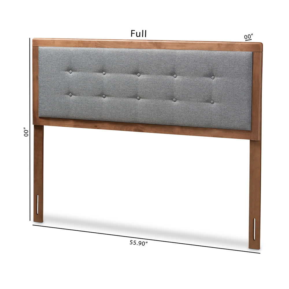Sarine Mid-Century Modern Dark Grey Fabric Upholstered Walnut Brown Finished Wood Full Size Headboard