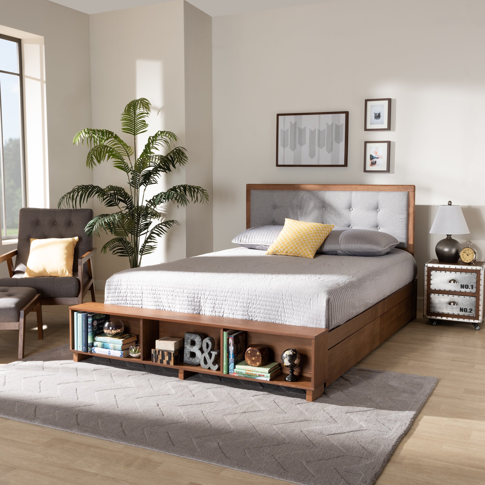 Cosma King Bed Transitional Ash Walnut Finish with 4-Drawer Storage
