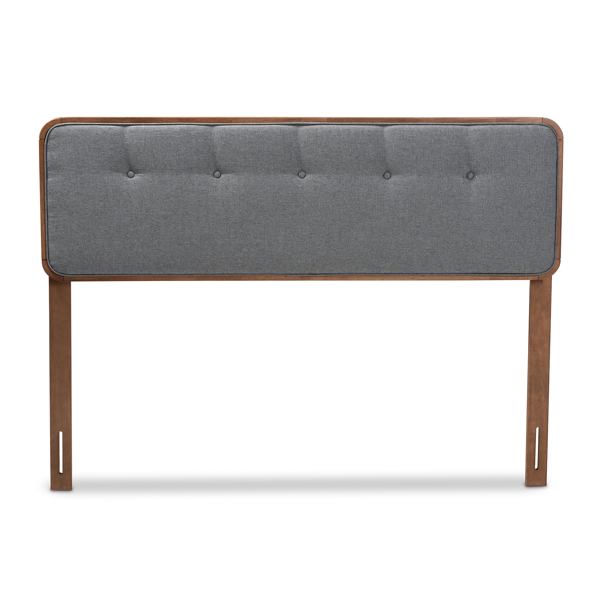 Baxton Studio Palina Mid-Century Modern Dark Grey Fabric Upholstered Walnut Brown Finished Wood Queen Size Headboard