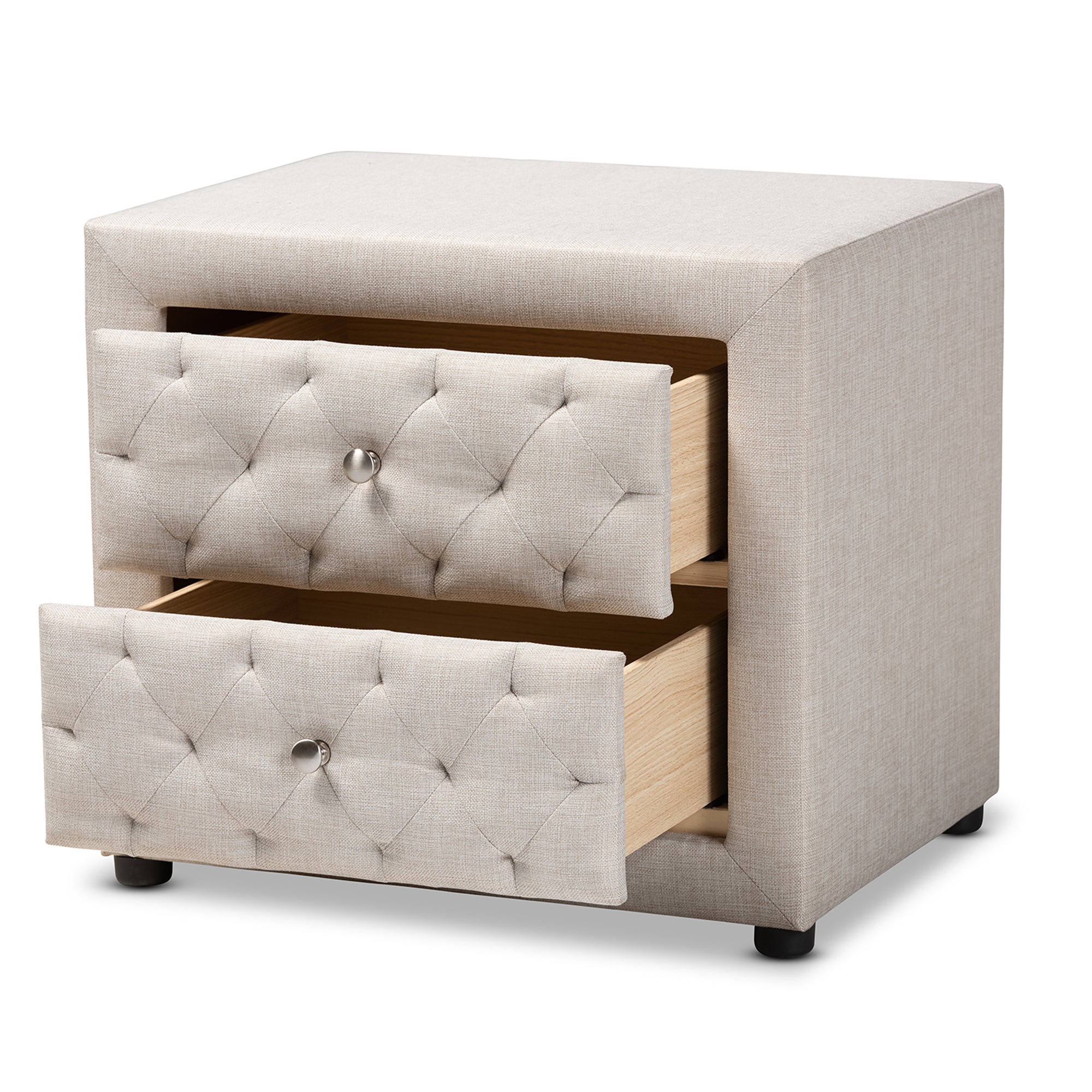 Lepine Modern and Contemporary Light Beige Fabric Upholstered 2-Drawer Wood Nightstand