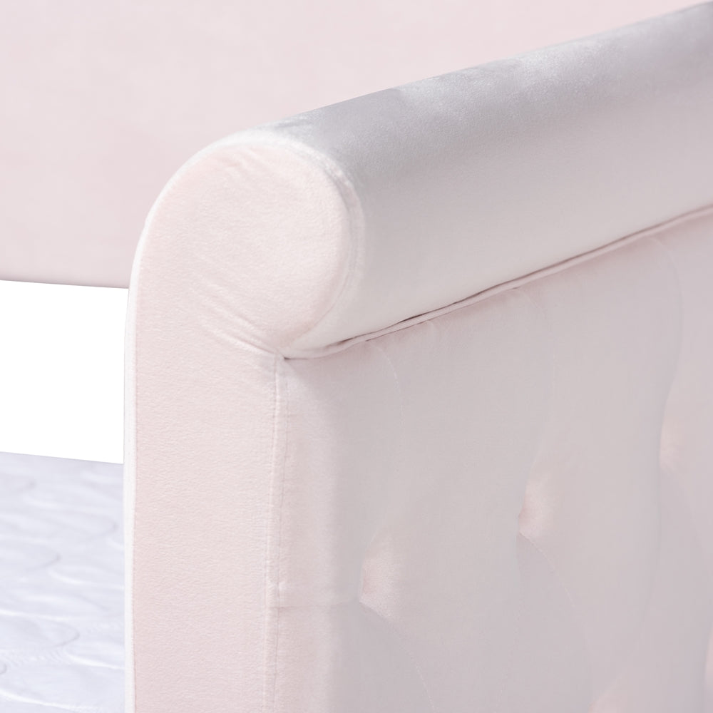 Amaya Light Pink Velvet Fabric Upholstered Twin Size Daybed With Trundle
