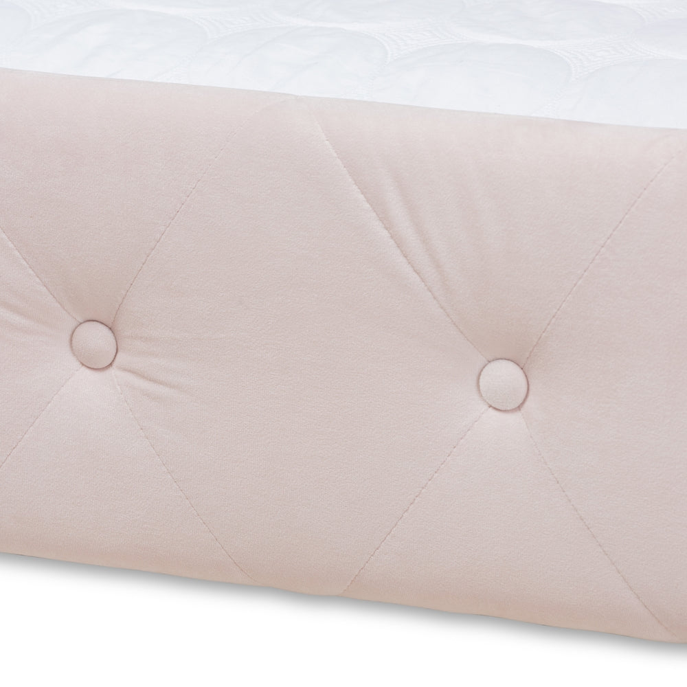 Amaya Light Pink Velvet Fabric Upholstered Full Size Daybed With Trundle