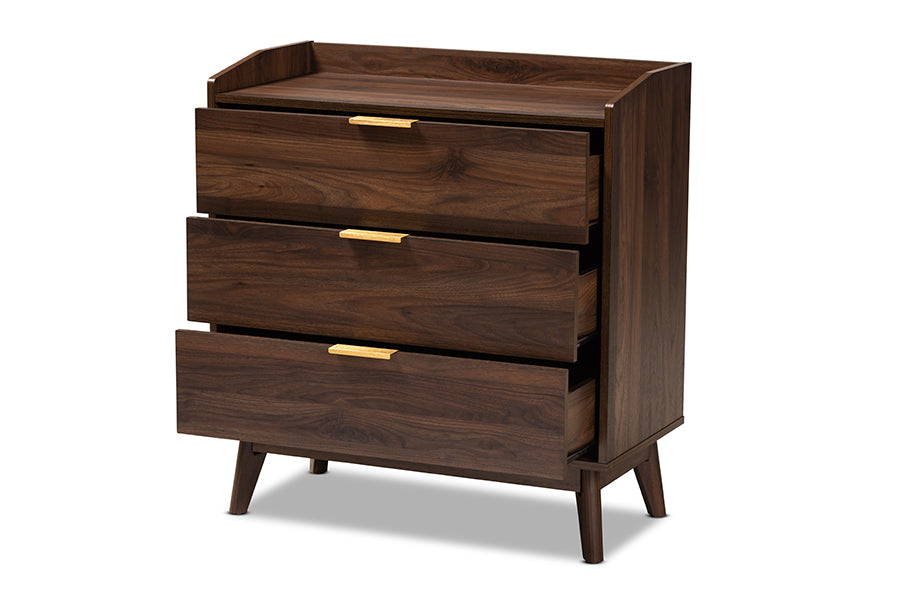 Lena Mid-Century Modern Walnut Brown Finished 3-Drawer Wood Chest