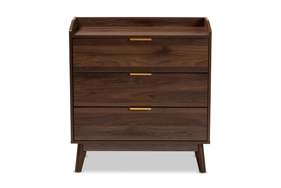 Lena Mid-Century Modern Walnut Brown Finished 3-Drawer Wood Chest