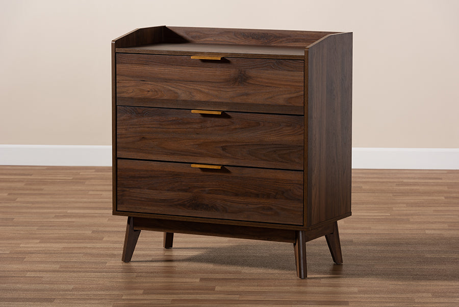 Lena Mid-Century Modern Walnut Brown Finished 3-Drawer Wood Chest