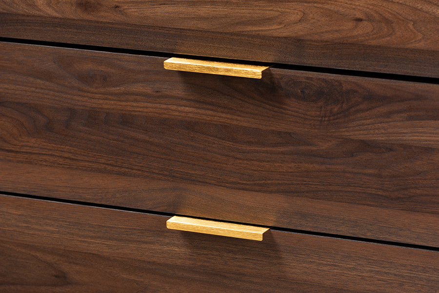 Lena Mid-Century Modern Walnut Brown Finished 5-Drawer Wood Chest