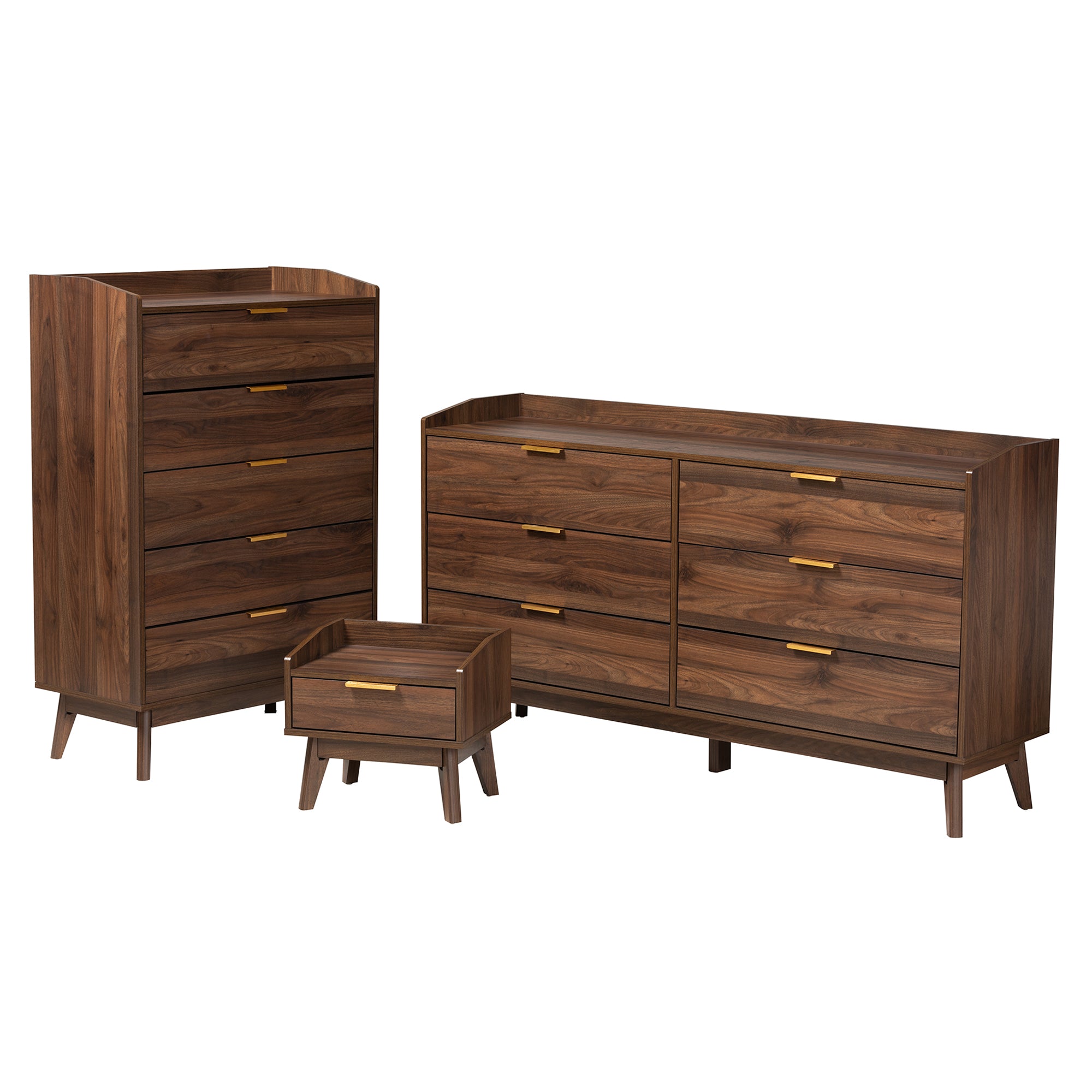Baxton Studio Lena Mid-Century Modern Walnut Brown Finished Wood 3-Piece Storage Set