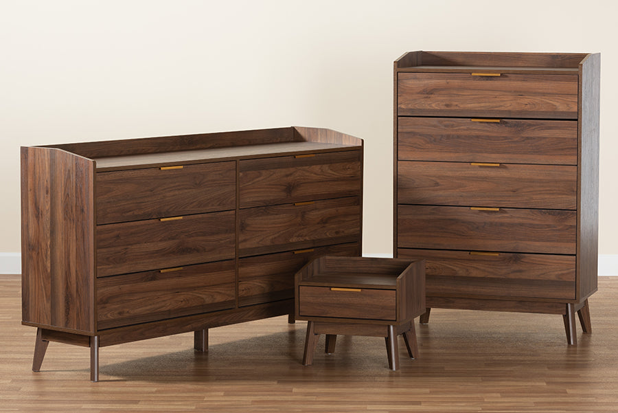Lena Mid-Century Modern Walnut Brown Finished Wood 3-Piece Storage Set