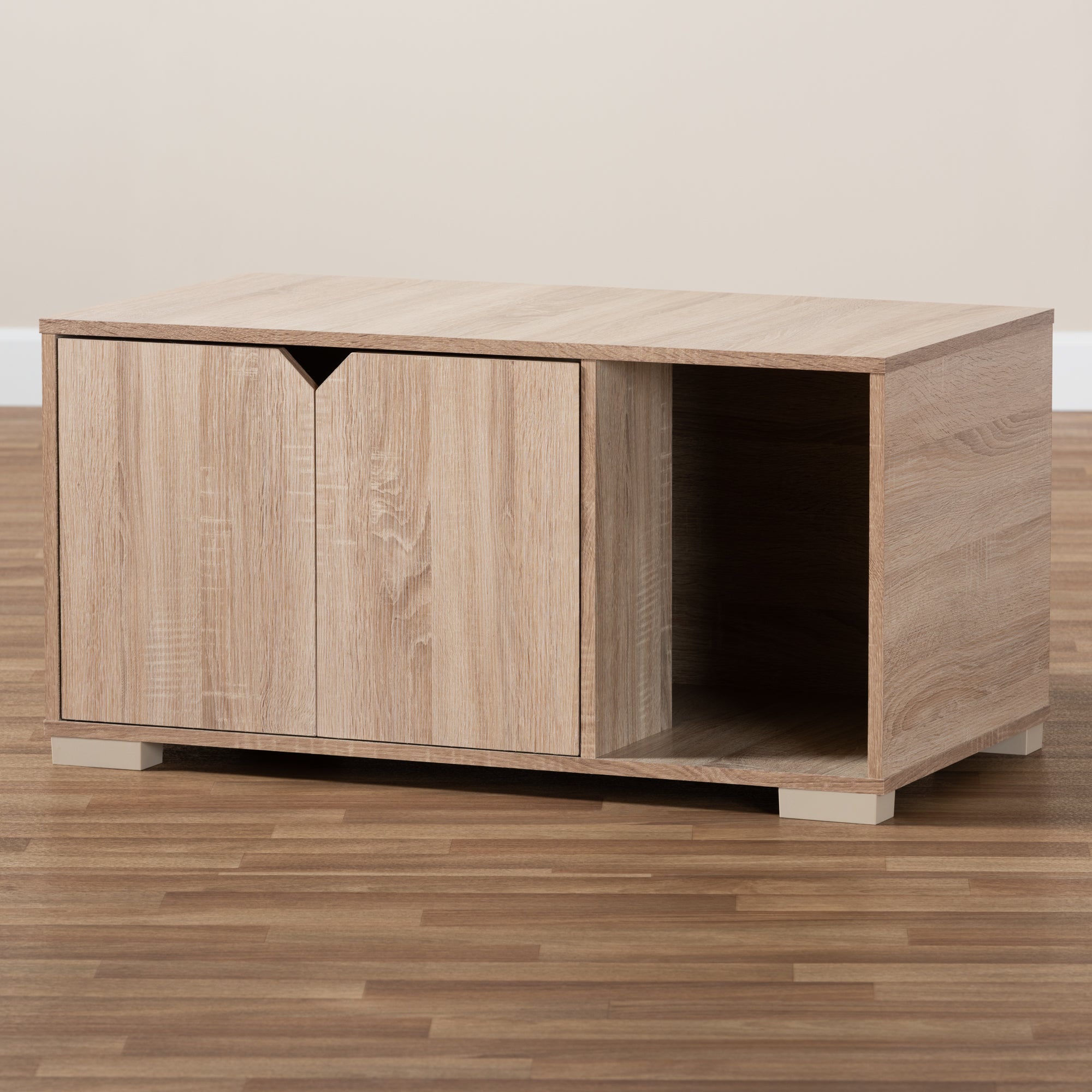Jasper Modern and Contemporary Oak Finished 2-Door Wood Cat Litter Box Cover House