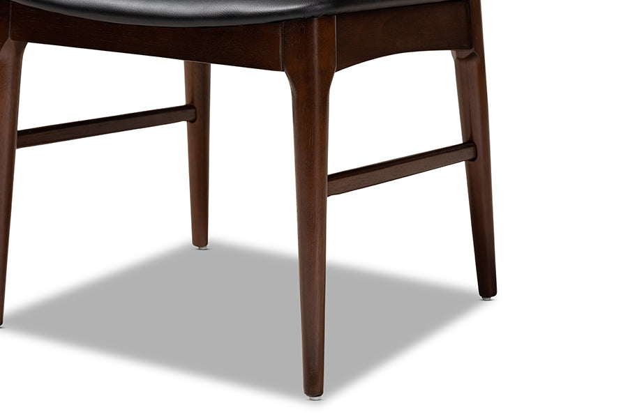 Eira Mid-Century Modern Black Faux Leather Upholstered Walnut Finished Wood Dining Chair Set of 2