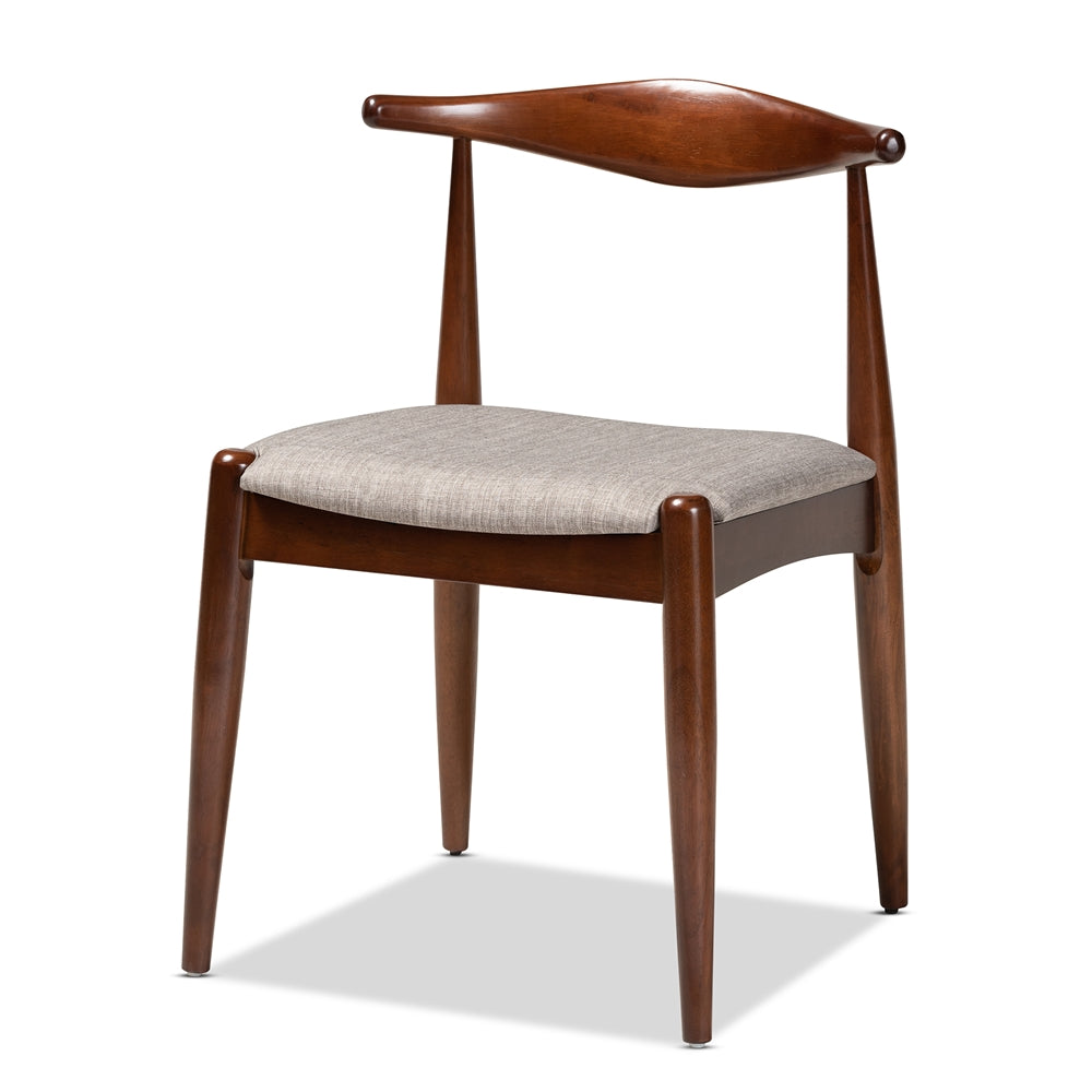 Amato Mid-Century Modern Light Gray Fabric Upholstered Walnut Finished Wood 5-Piece Dining Set
