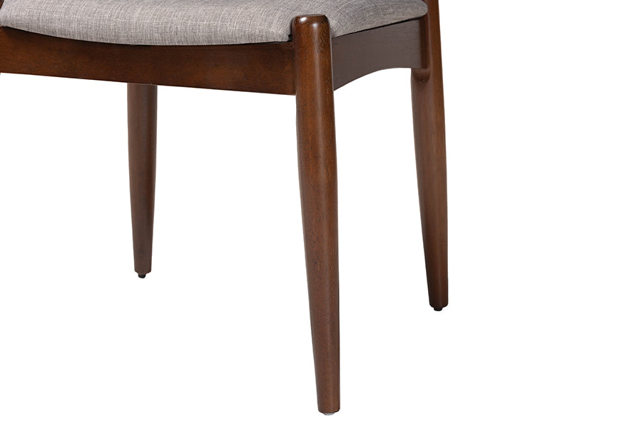 Amato Mid-Century Modern Light Gray Fabric Upholstered Walnut Finished Wood Dining Chair Set of 2