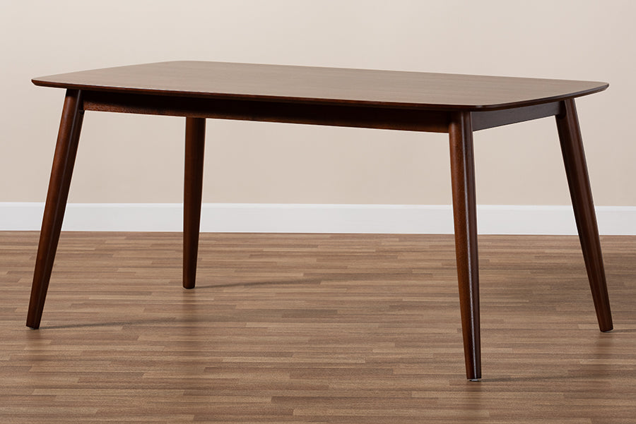 Edna Mid-Century Modern Walnut Finished Wood Dining Table