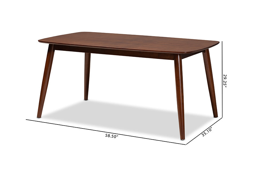 Edna Mid-Century Modern Walnut Finished Wood Dining Table