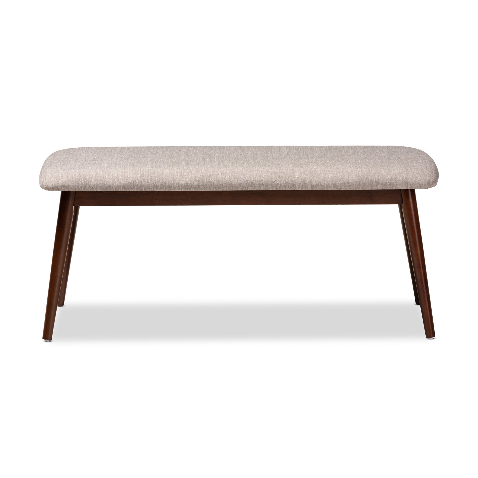 Flora Mid-Century Modern Light Grey Fabric Upholstered Walnut Finished Wood Dining Bench