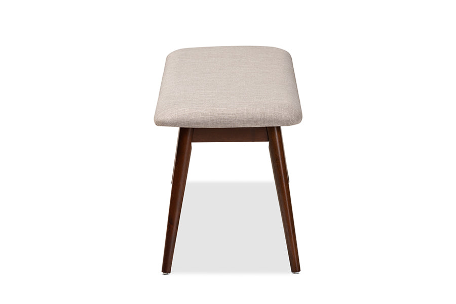 Flora Mid-Century Modern Light Grey Fabric Upholstered Walnut Finished Wood Dining Bench