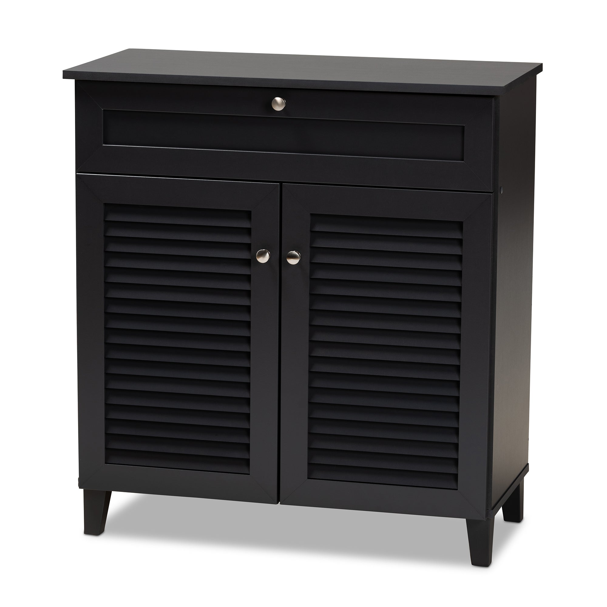 Coolidge Modern and Contemporary Dark Grey Finished 4-Shelf Wood Shoe Storage Cabinet with Drawer