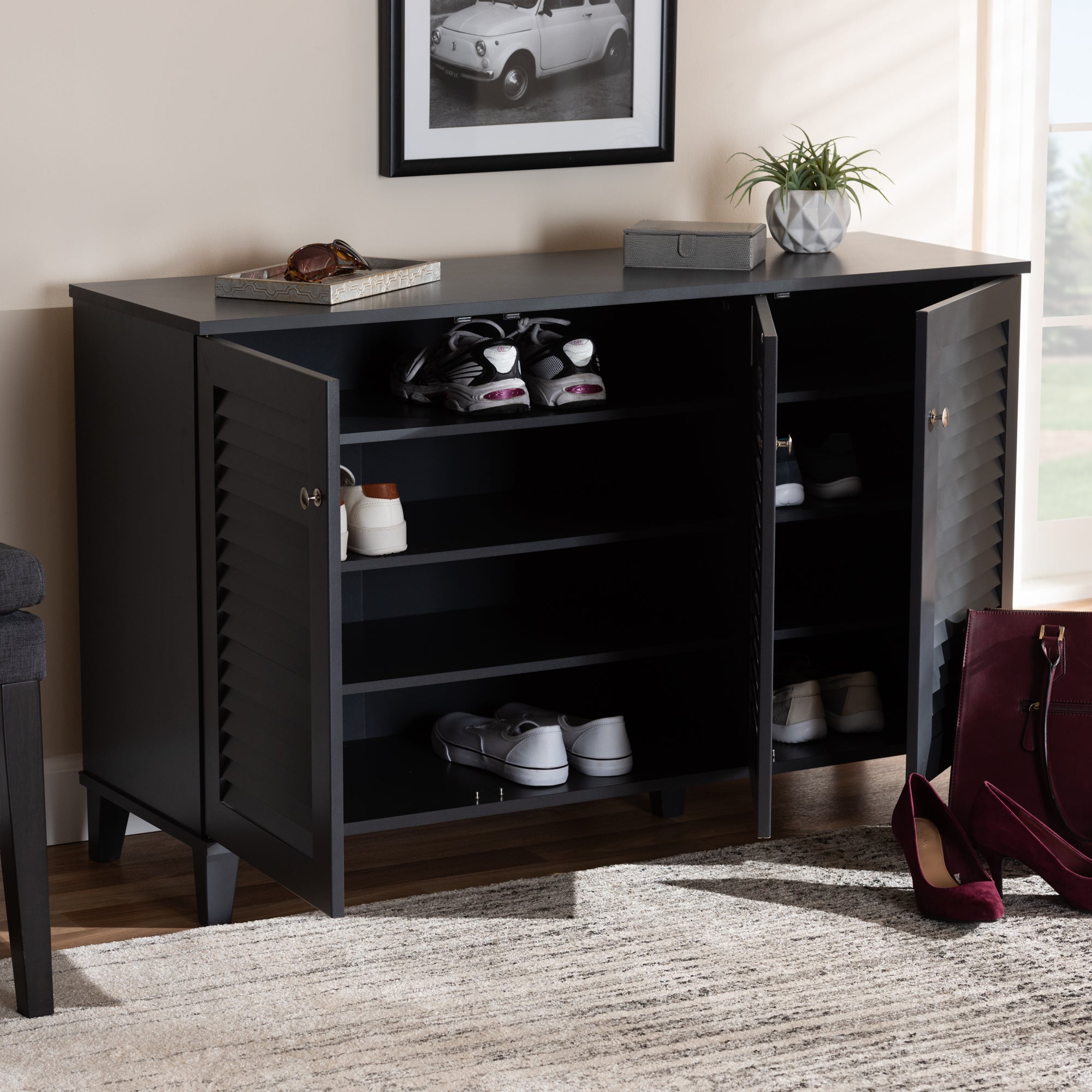 Coolidge Modern and Contemporary Dark Grey Finished 8-Shelf Wood Shoe Storage Cabinet