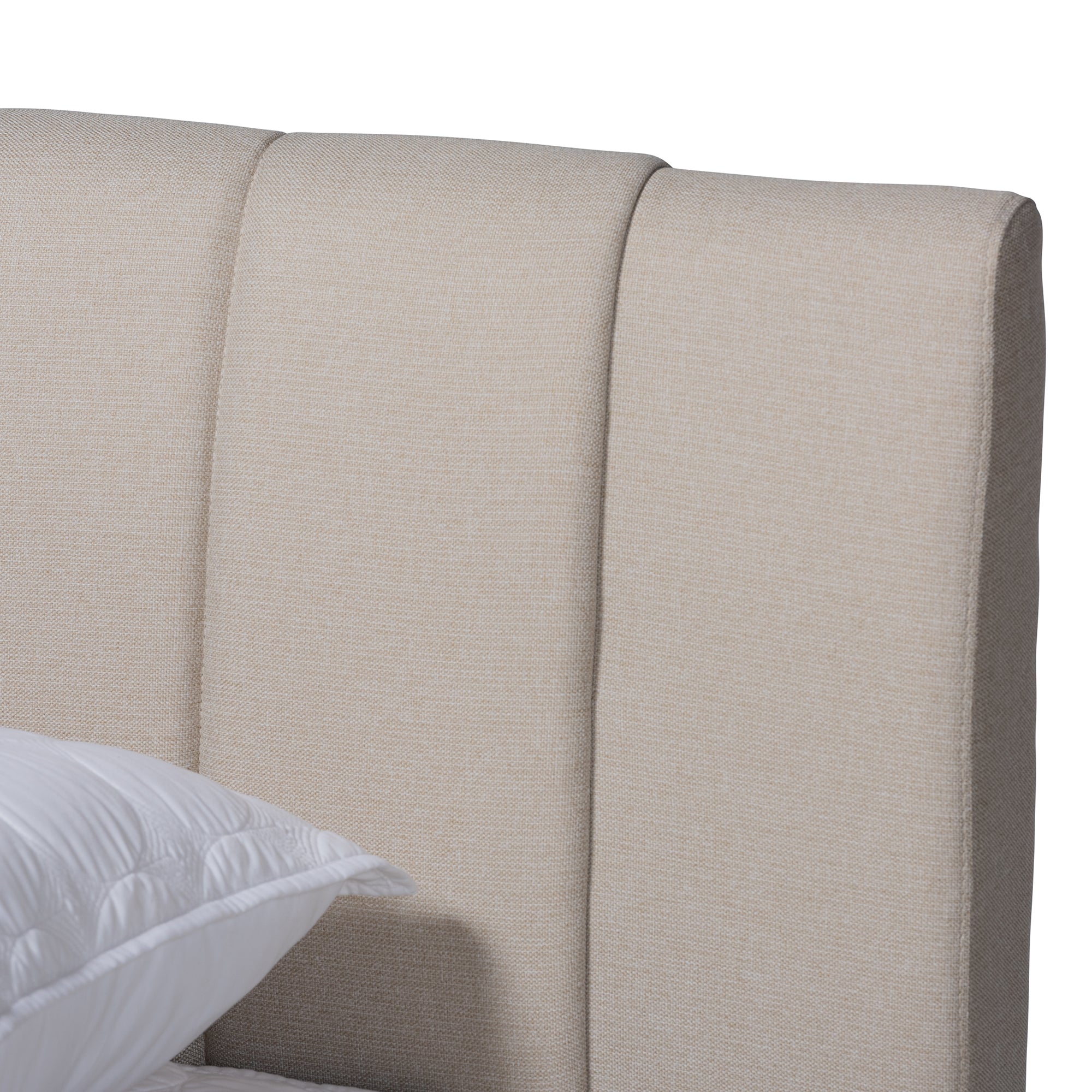 Brita Light Beige Fabric Upholstered Walnut Finished Wood King Size Bed
