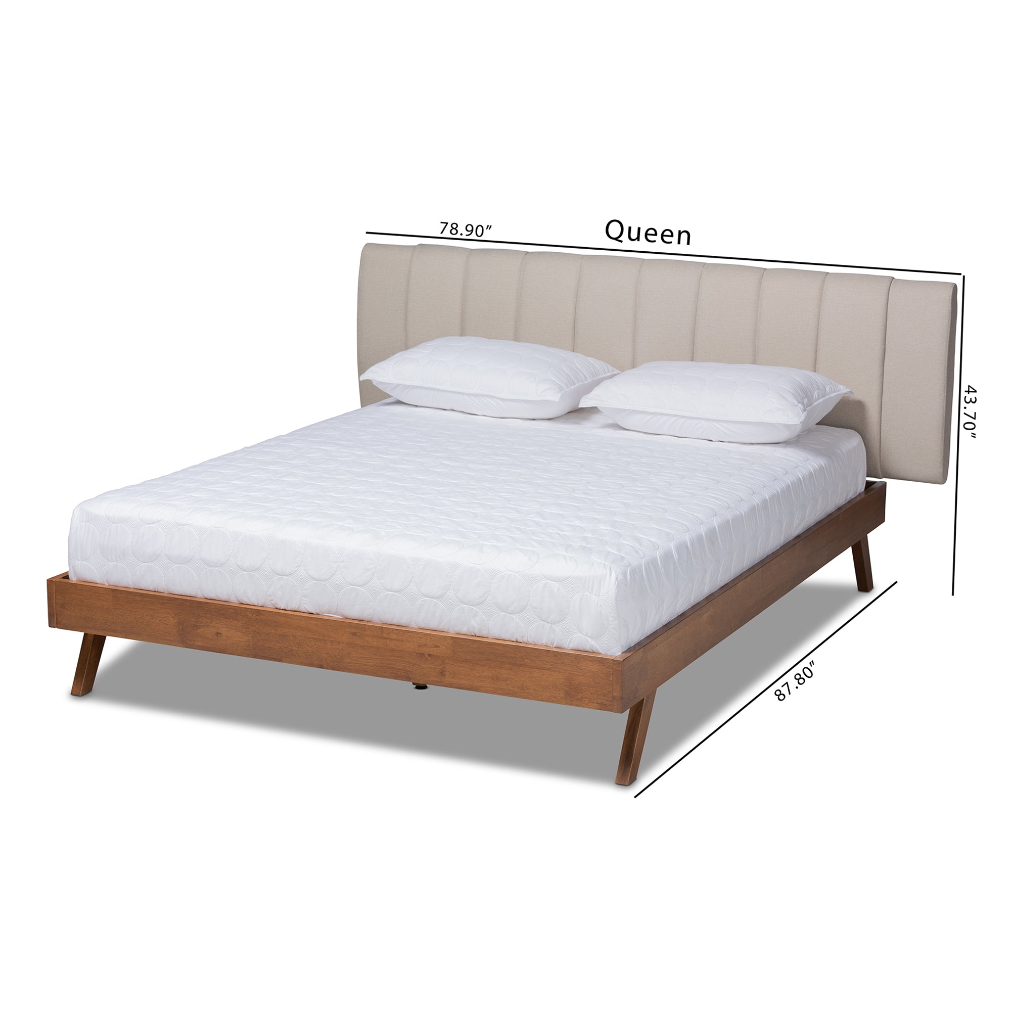 Brita Light Beige Fabric Upholstered Walnut Finished Wood King Size Bed