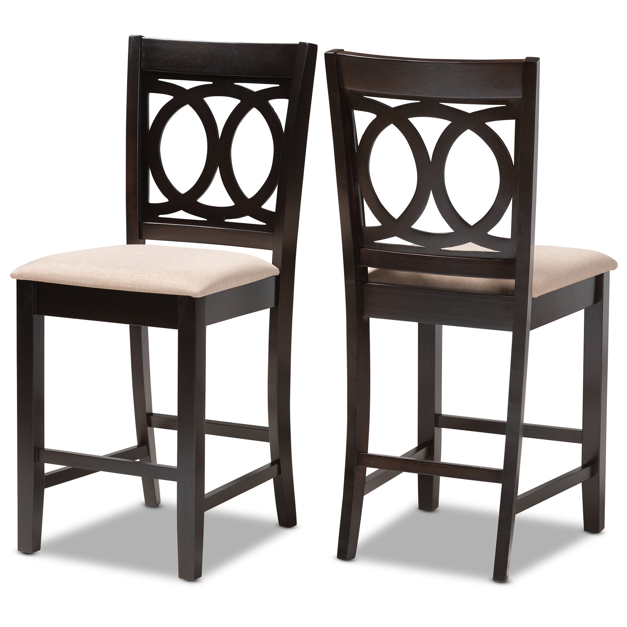 Lenoir Modern and Contemporary Sand Fabric Upholstered Espresso Brown Finished Wood 2-Piece Counter Height Pub Chair Set