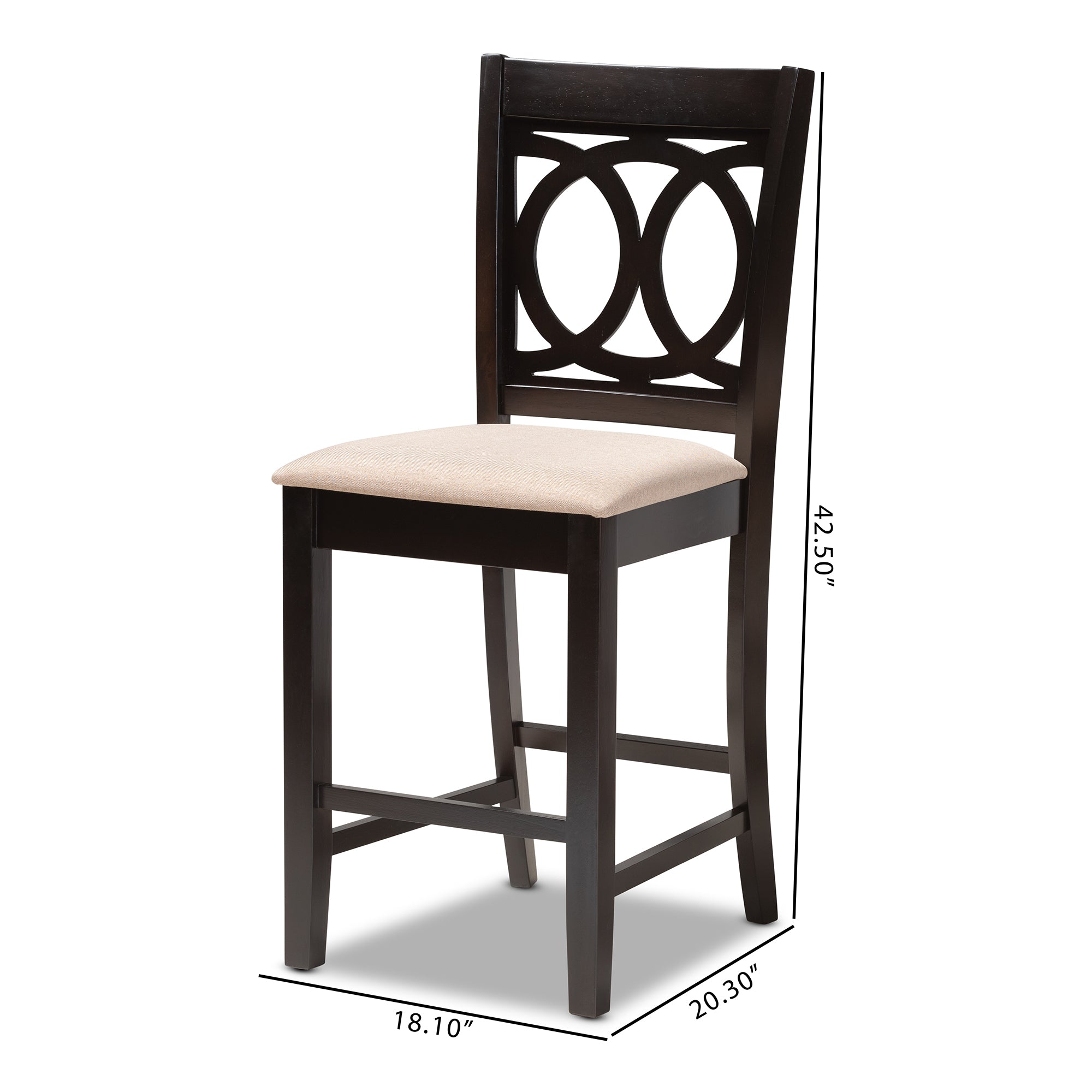 Lenoir Modern and Contemporary Sand Fabric Upholstered Espresso Brown Finished Wood 2-Piece Counter Height Pub Chair Set